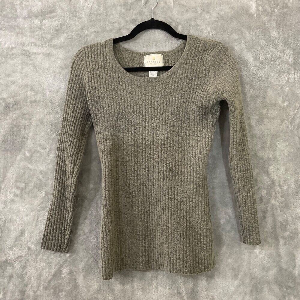 Vtg. 90's Y2K Express Tricot Ribbed Knit Sweater Wool Blend Crew Women M green